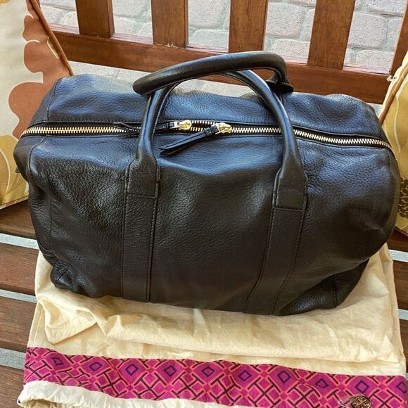 Tory Burch Black Leather Boston Handbag Purse Top Handle W/ Dust Bag - Picture 5 of 15